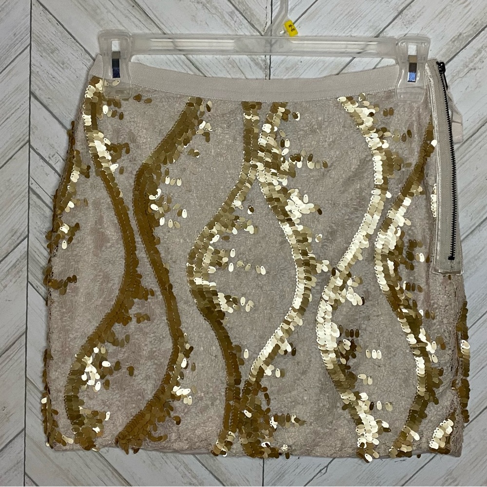Bedo gold and cream lace mini skirt